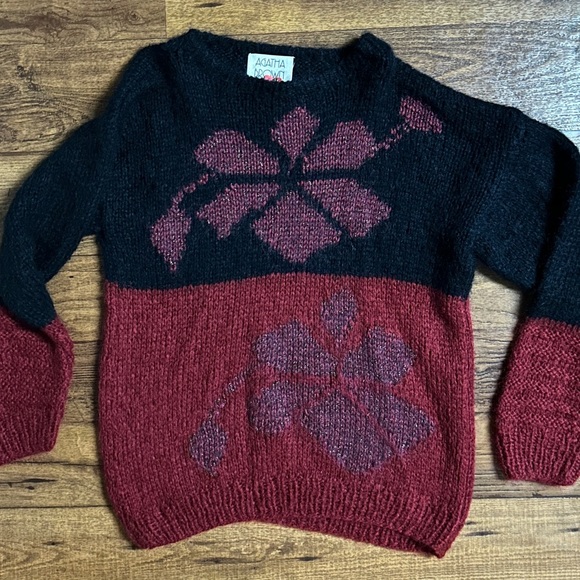 Agatha Brown • Medium • Black/Burgundy • Floral • Kid Mohair • Italy • Sweater - Picture 3 of 13